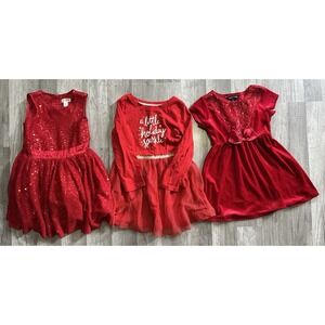 Girls Cat & Jack Holiday Christmas Dress Red Gold Tulle Tutu  4T XS 4/5 Lot Of 3